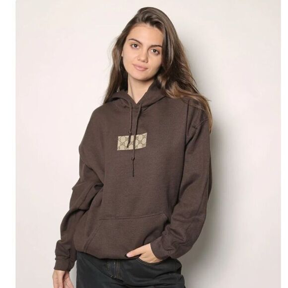 Iamkoko.la Designer Patch Oversized Brown Hoodie Sweatshirt Large - Picture 1 of 7
